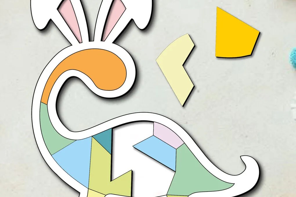 Σετ των 2 Intra απο ξύλο plywood Χρώμα wenge 3mm-4mm πάχος - Πασχαλινό παζλ Dino Bunny Child Game Kid Δίασταση 15x15 cm INTRAFABR-102032931