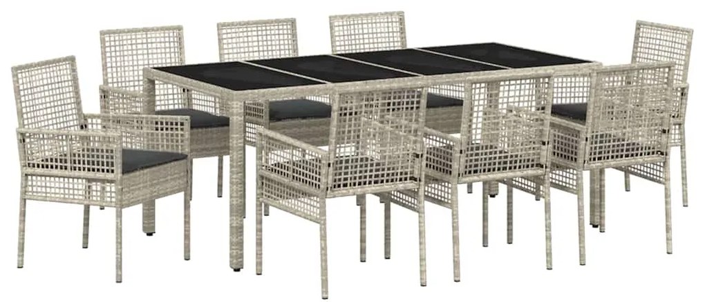 vidaXL Σέτ φαγητού για κήπο 9 pcs Ανοιχτό γκρι Πολυ ράταν