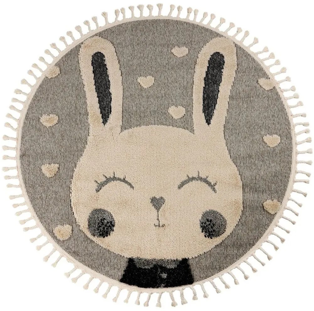 Χαλί Fano 395 Rabbit Heart Grey-Cream Obsession 133X133cm Round