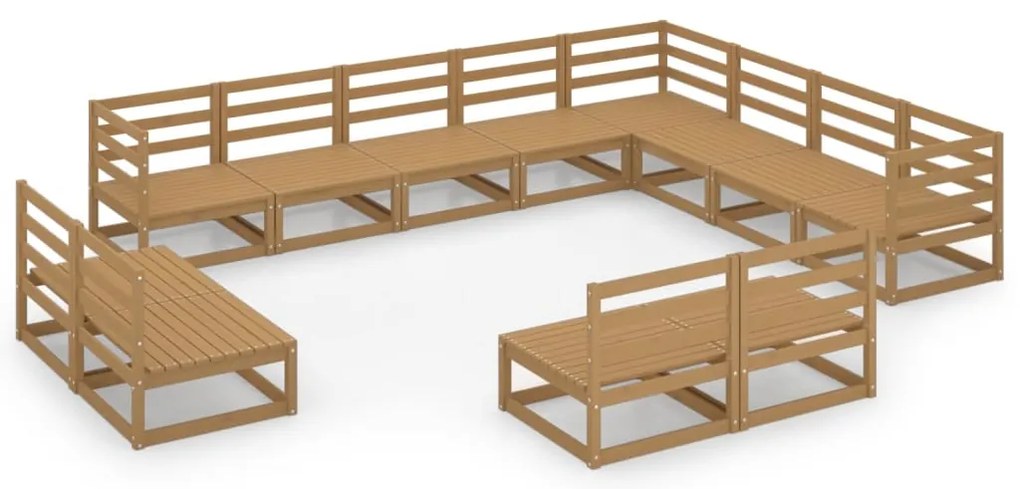 vidaXL Σαλόνι Κήπου Σετ 12 Τεμαχίων Καφέ Μελί από Μασίφ Ξύλο Πεύκου