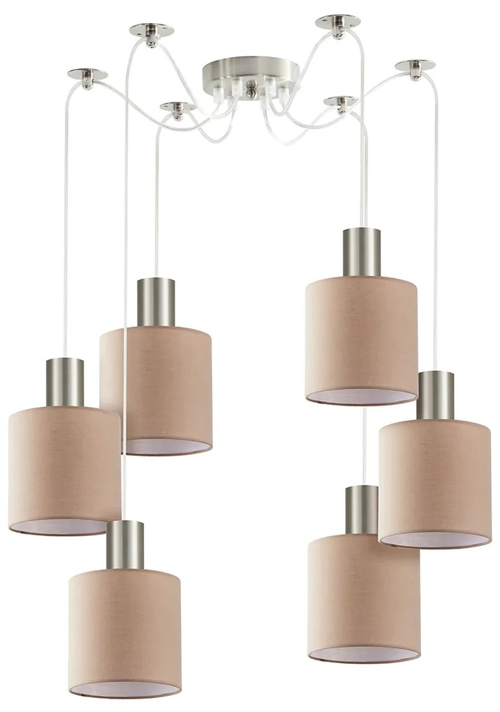 Φωτιστικό Οροφής SE21-NM-4-NM6-SH3 ADEPT TUBE Nickel Matt Pendant Brown Fabric Shade+ - 77-8429 - 51W - 100W - 77-8429