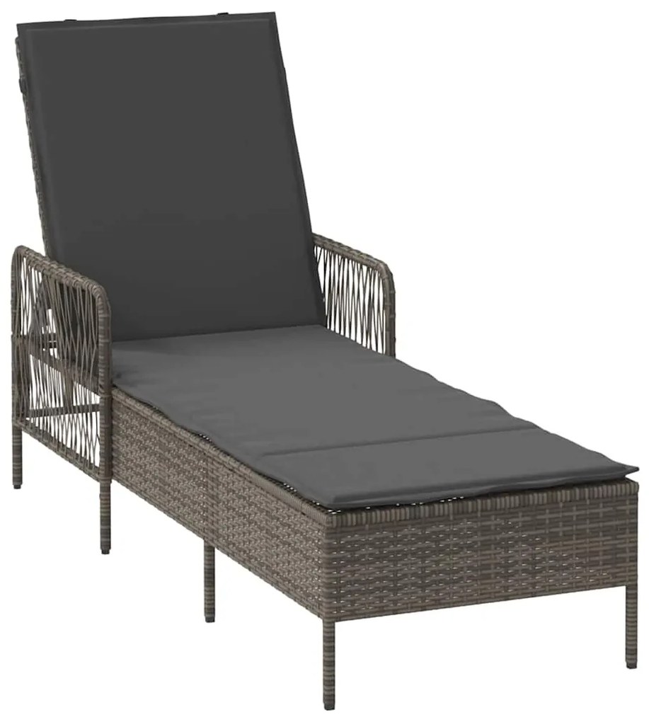 vidaXL Ξαπλώστρα με μαξιλάρι Γκρι 157 x 55 x 92 εκ. συνθετικό ρατάν