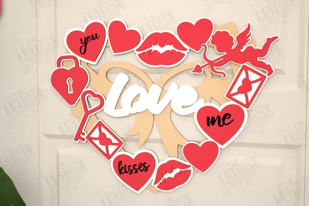 Intra απο ξύλο plywood 3mm-4mm πάχος – Στεφάνι του Αγίου Βαλεντίνου | Διακόσμηση τοίχου |CNC Δίασταση  40x30 cm INTRAFABR-115367420