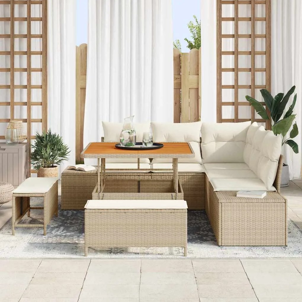 vidaXL Σετ Καναπέ Κήπου με μαξιλάρι 8 pcs Μπεζ Πολυ ράταν