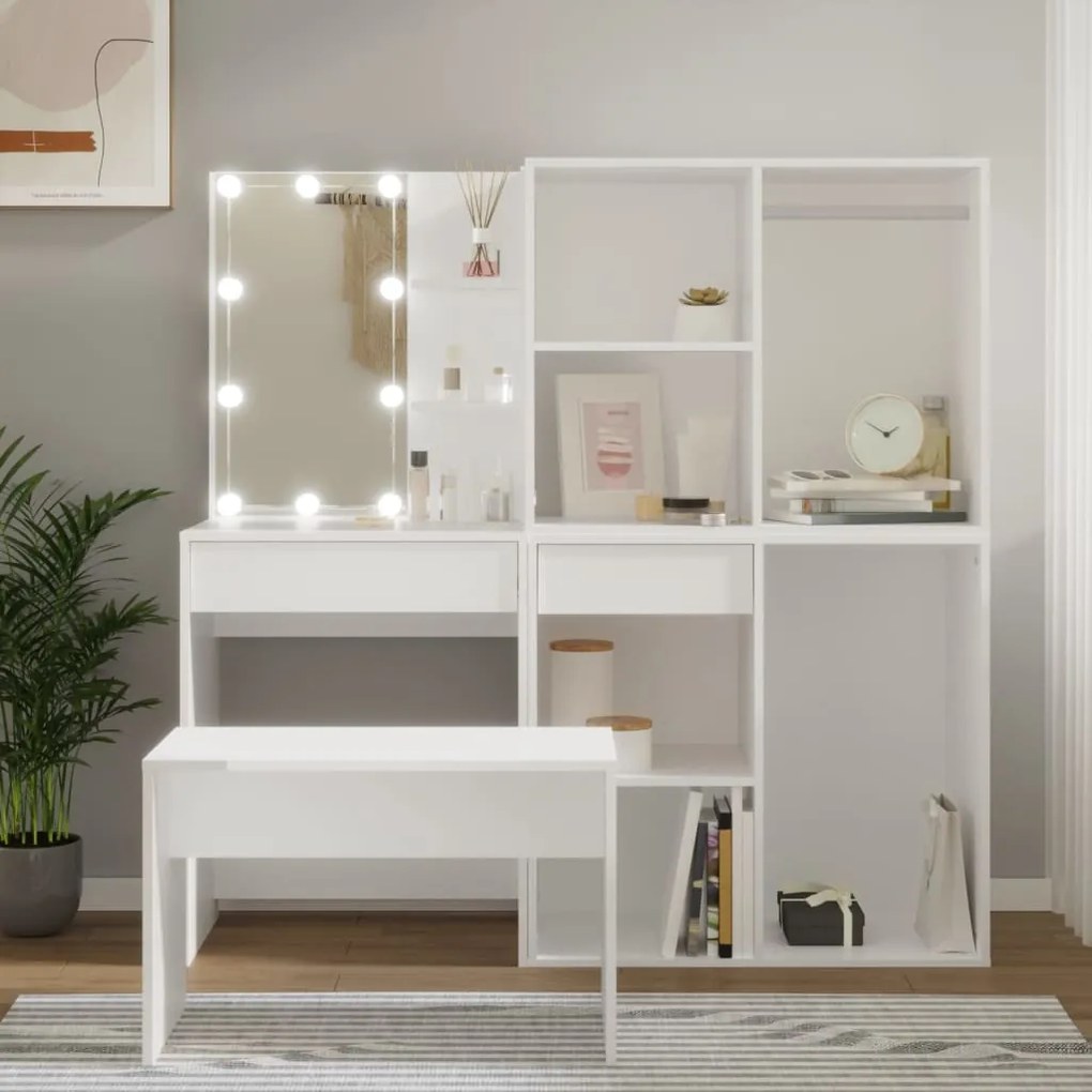 vidaXL Μπουντουάρ Σετ με LED Λευκό από Επεξεργασμένο Ξύλο