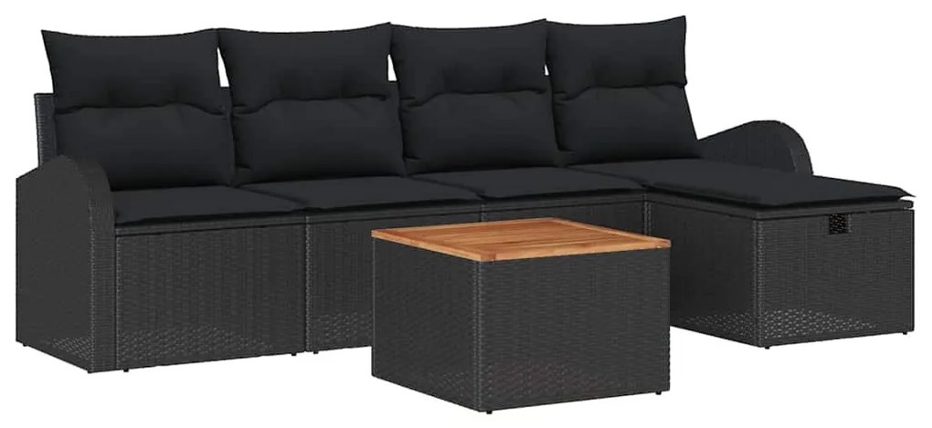 vidaXL Σετ Καναπέ Κήπου με μαξιλάρι 6 pcs Μαύρο Πολυ ράταν
