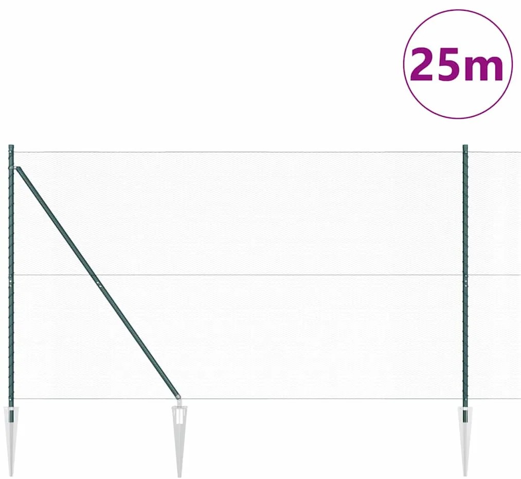 vidaXL Φράχτης με Στήλες. Πράσινο 1.6 x 25 m Ατσάλι με επικάλυψη PVC