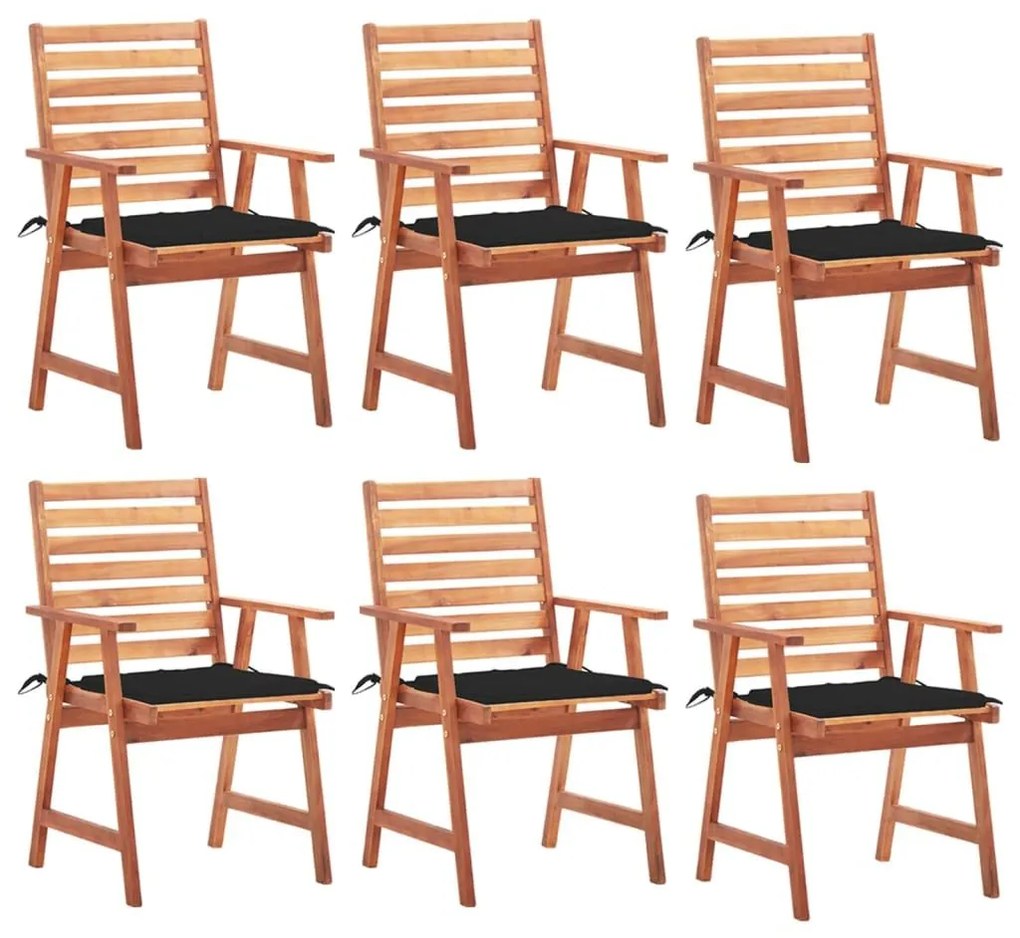 Καρέκλες Τραπεζαρίας Εξ. Χώρου 6 τεμ. Ξύλο Ακακίας με Μαξιλάρια - Μαύρο