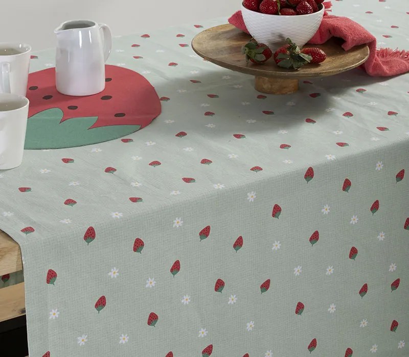 Τραπεζομάντηλο Αλέκιαστο Strawberry Taste Green 140x240 - Nef-Nef Homeware