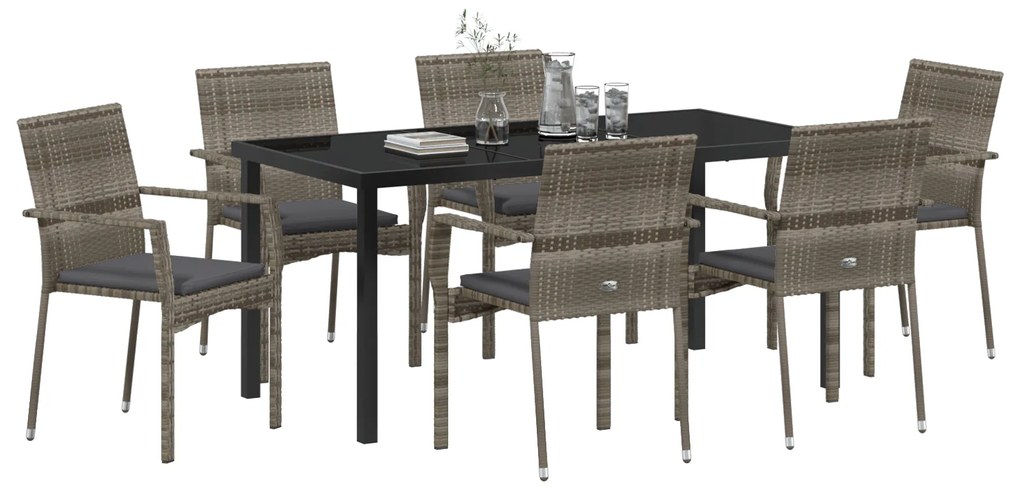 vidaXL Σετ Καρεκλών Κήπου με μαξιλάρι 7 pcs Γκρι 160 x 80 x 73 εκ