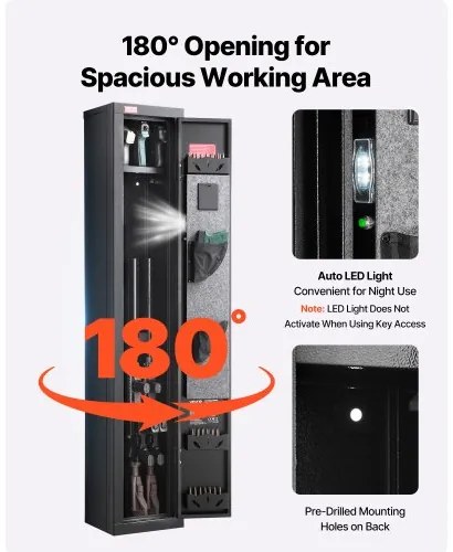 VEVOR Gun Safe, Heavy Duty Cold-Rolled Steel Fireproof Rifle Cabinet with Digital Keypad &amp; Key, Large Long Gun Cabinet with Magazine and LED Lighting, Adjustable Racks for Rifles, Pistols, Shotgun
