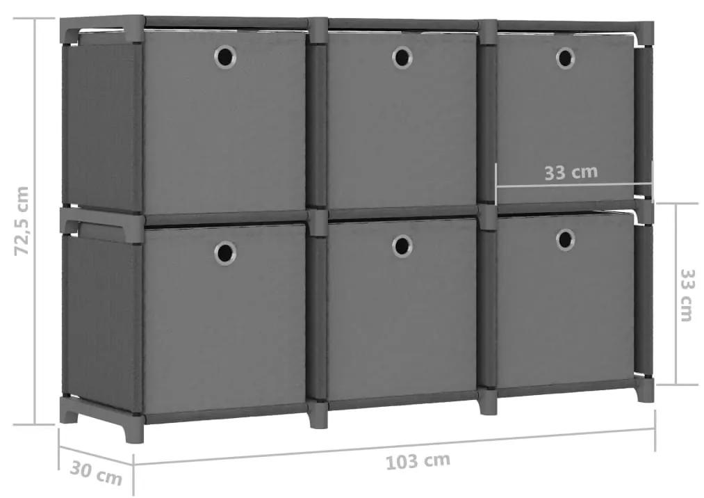 Ραφιέρα με 6 Κύβους &amp; Κουτιά Γκρι 103x30x72,5 εκ. Υφασμάτινη - Γκρι