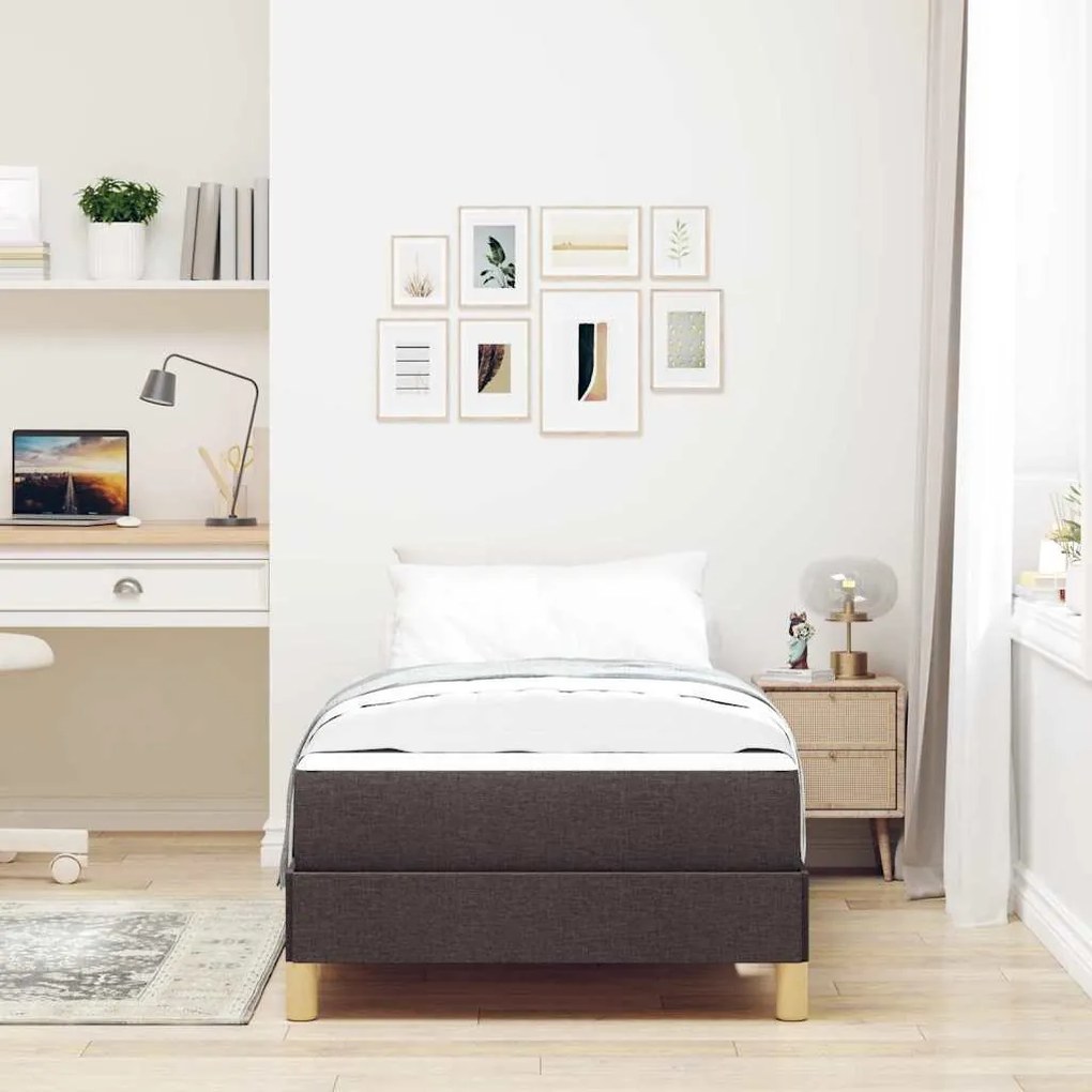 vidaXL Κρεβάτι με ελατήρια Καφέ 90 x 200 cm Ύφασμα, Επεξεργασμένο Ξύλο