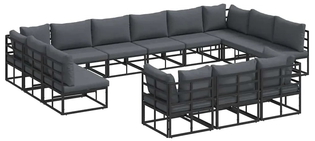 vidaXL Σετ Καναπέ Κήπου με μαξιλάρι 13 pcs Μαύρο Αλουμίνιο