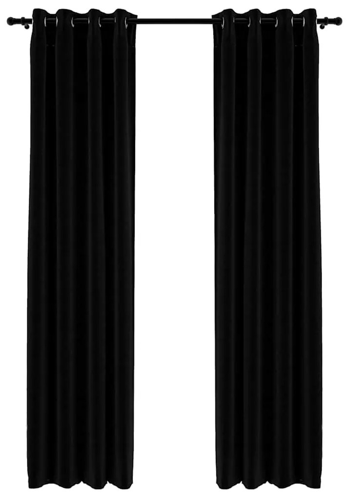 vidaXL Κουρτίνες Συσκότ. με Τρουκς/Όψη Λινού 2 τεμ. Μαύρες 140x245 εκ.