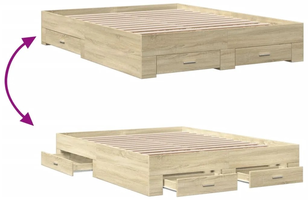 vidaXL Πλαίσιο Κρεβατιού με συρτάρια Sonoma Δρυς 160x200εκ. Επεξ. Ξύλο