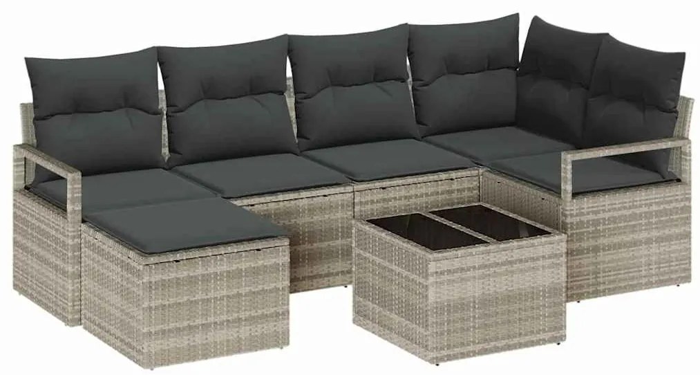 vidaXL Set καναπέ κήπου 7 τεμαχίων με γκρι πολυράττανο μαξιλάρια