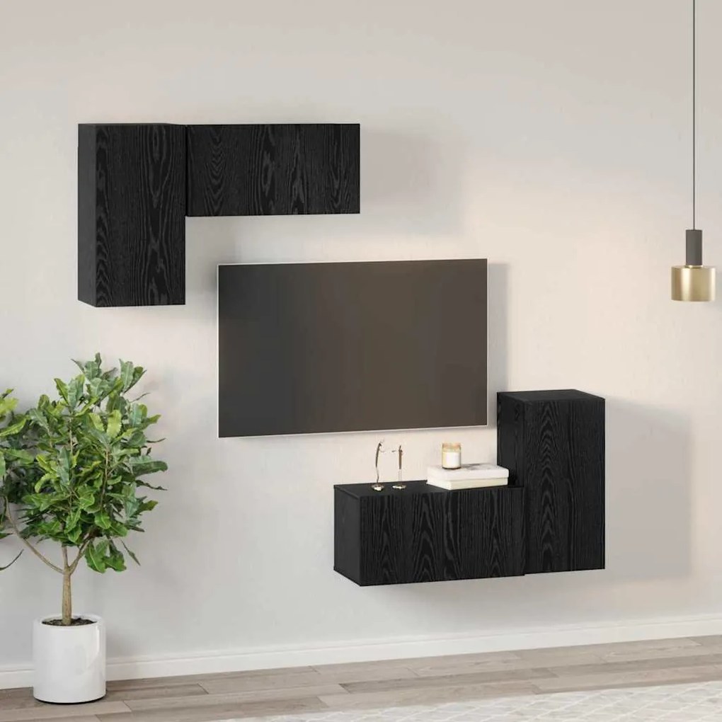 vidaXL ΣΕΤ ΕΠΙΠΛΟΥ ΤΗΛΕΟΡΑΣΗΣ με ράφι 4 pcs Μαύρη Δρυς 60 x 30 x 30 cm