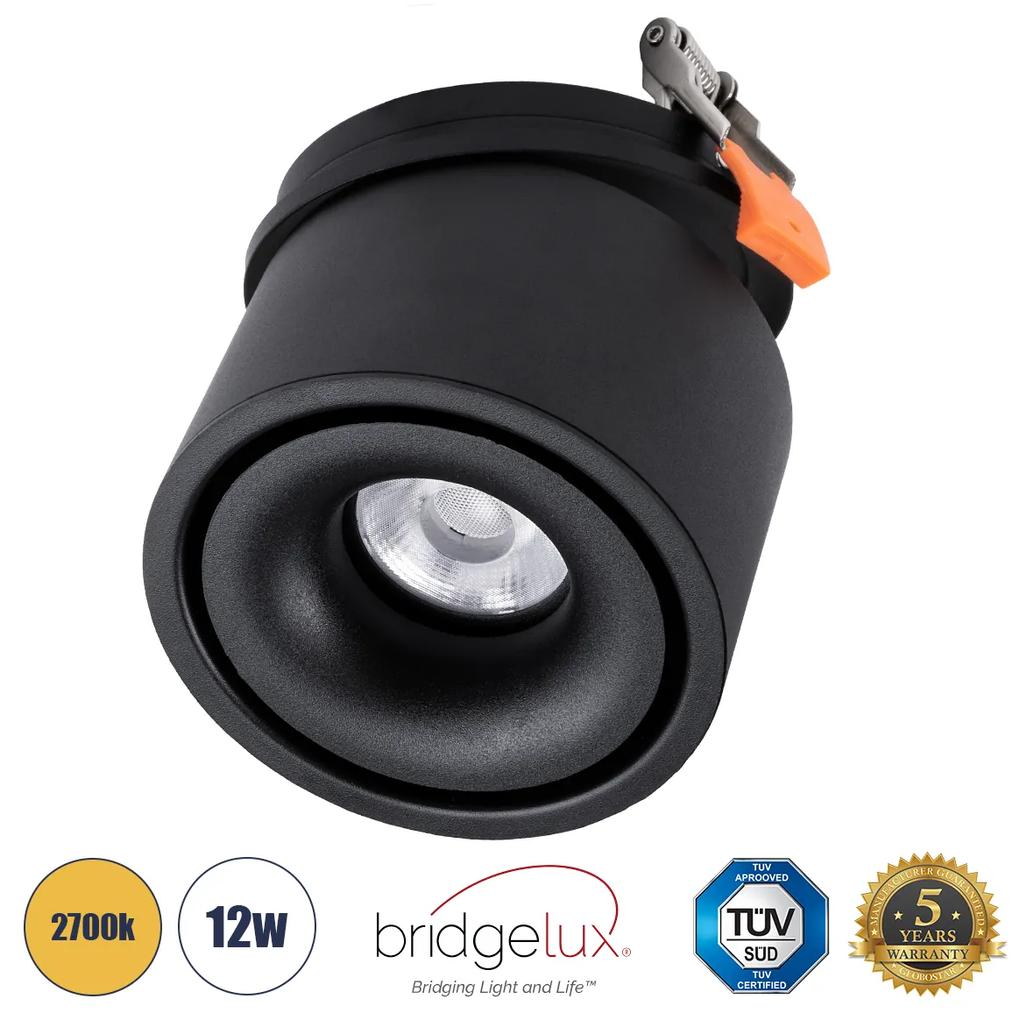 OMEGA-R 60297 Χωνευτό LED Spot Downlight TrimLess Φ10cm 12W 1500lm 36° AC 220-240V IP20 Φ10 x Υ8.2cm - Στρόγγυλο - Μαύρο - Θερμό Λευκό 2700K - Bridgelux COB - 5 Years Warranty