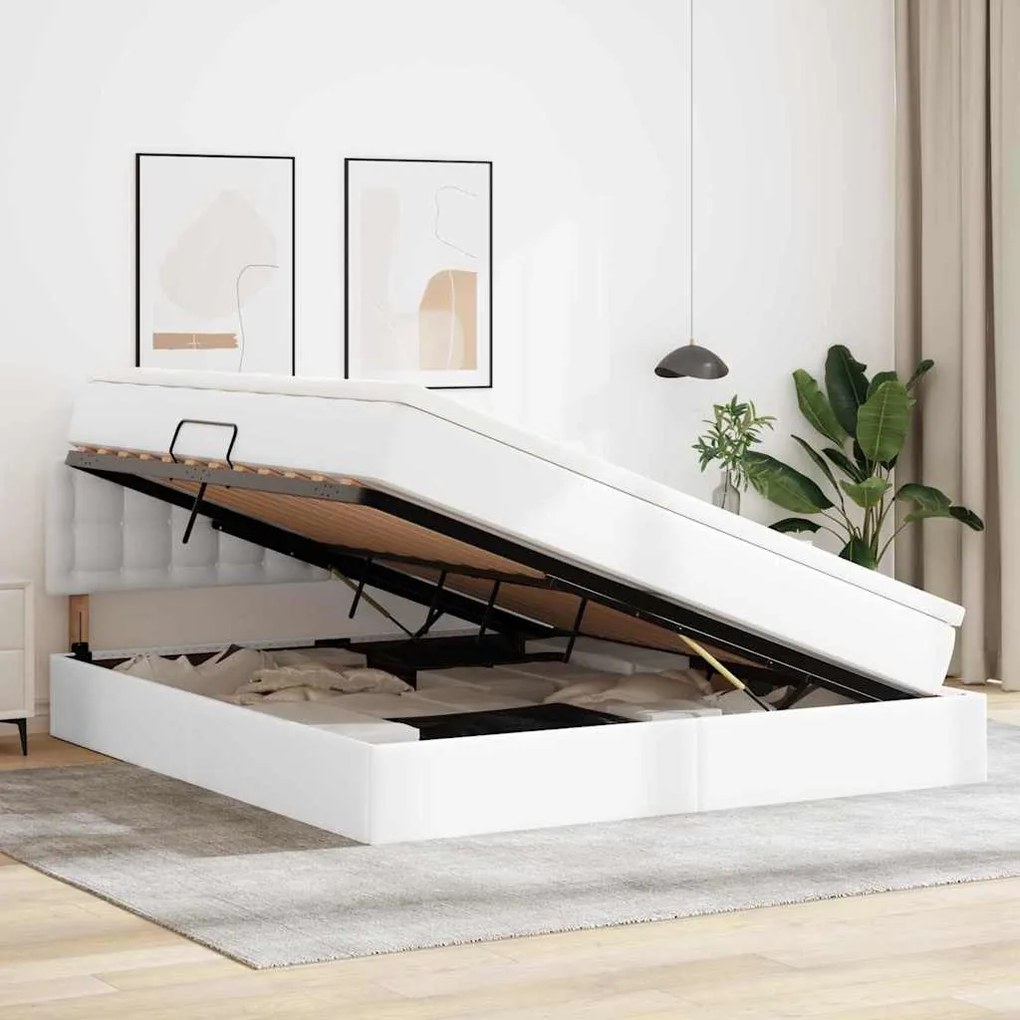 vidaXL Κρεβάτι με αποθηκευτικό χώρο και LED Καθαρό Λευκό 180 x 200 cm