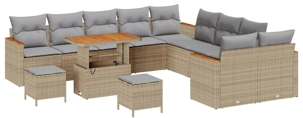 vidaXL Σετ Καναπέ Κήπου με μαξιλάρι 13 pcs Μπεζ Πολυ ράταν