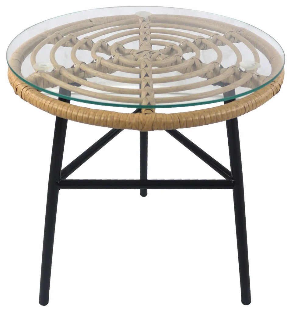 Τραπέζι Κήπου ArteLibre ARELLIUS Φυσικό/Μαύρο Μέταλλο/Rattan/Γυαλί 45x45x46cm Arte-14510044
