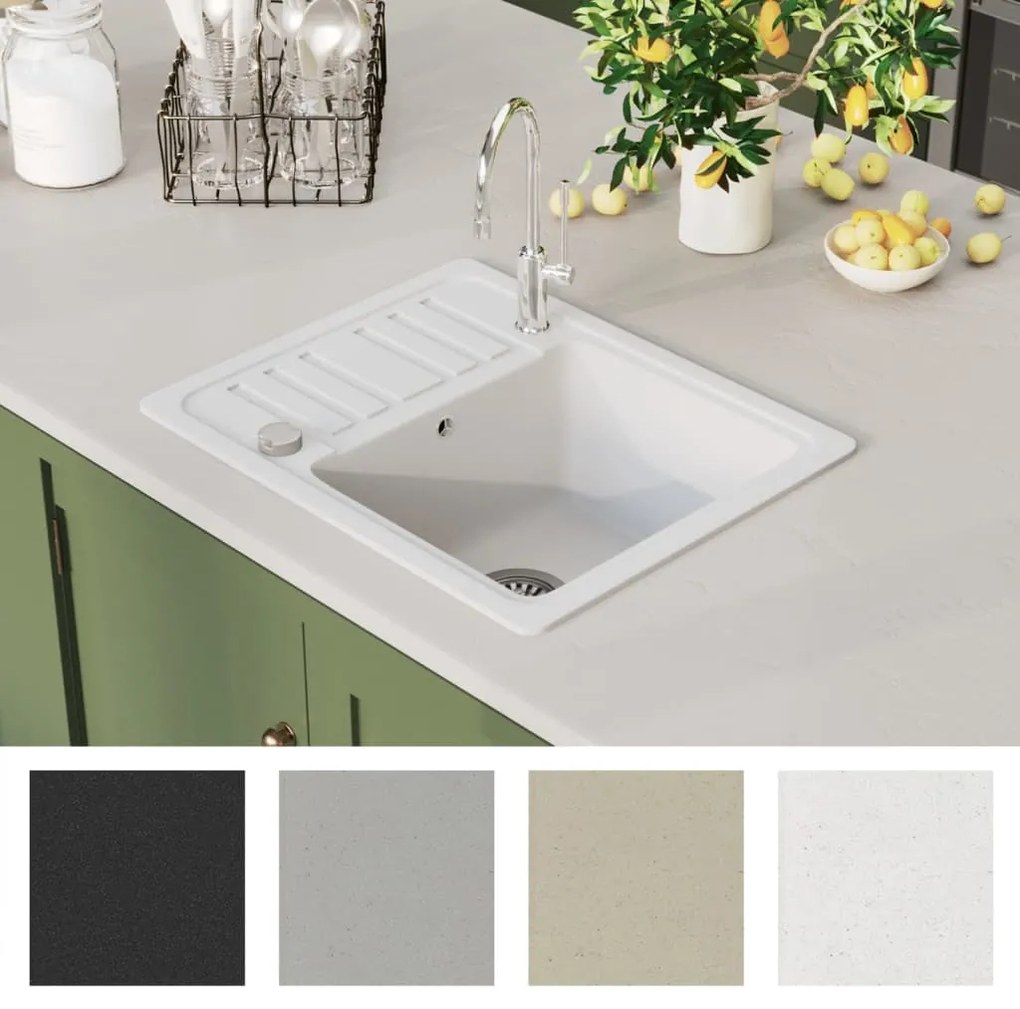 vidaXL Νεροχύτης με Μονή Γούρνα Λευκός Γρανιτένιος