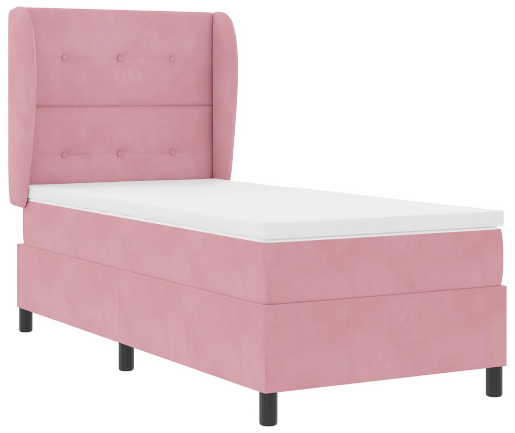 vidaXL Κρεβάτι Box Spring με Στρώμα Ροζ 90x200 εκ Βελούδο