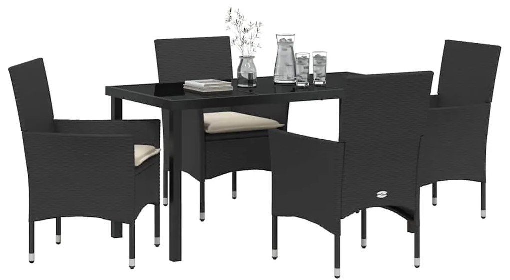 vidaXL Σέτ φαγητού για κήπο με μαξιλάρι 5 pcs Μαύρο Πολυ ράταν