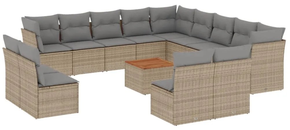 vidaXL Σαλόνι Κήπου Σετ 14 Τεμαχίων με Μαξιλάρια Μπεζ Συνθετικό Ρατάν