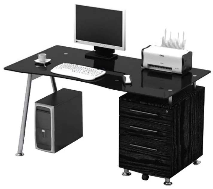 WOODWELL ΓΡΑΦΕΙΟ Μέταλλο Βαφή Μαύρο - MDF Μαύρο - Γυαλί Μαύρο 150x80x75cm ΕΟ413,2