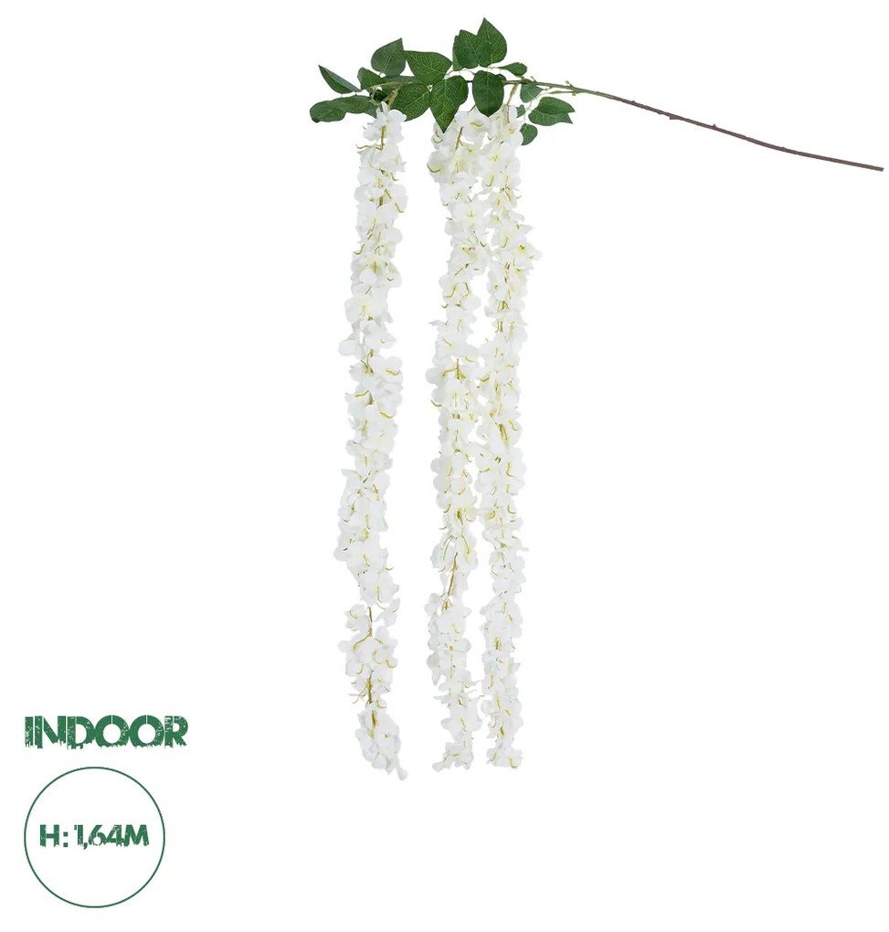 GloboStar® Artificial Garden WHITE WISTERIA FLOWER BRANCH 21516 Τεχνητό Διακοσμητικό κλαδί Βιστέρια Λευκό Φ45 x Υ120cm