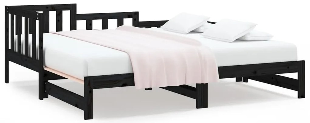 vidaXL Καναπές Κρεβάτι Συρόμενος Μαύρος 2x(90x200) εκ. από Μασίφ Πεύκο