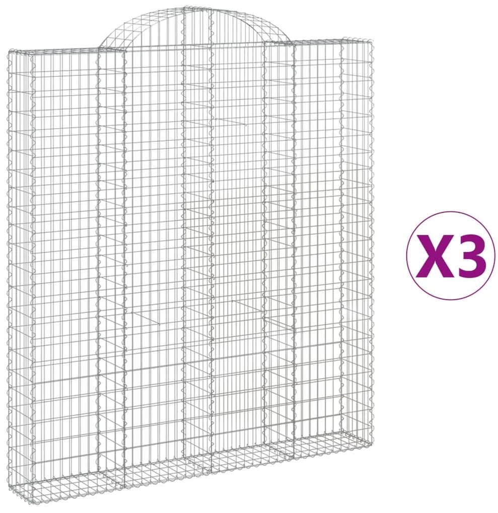 vidaXL Συρματοκιβώτια Τοξωτά 3 τεμ. 200x30x220/240 εκ. Γαλβαν. Ατσάλι