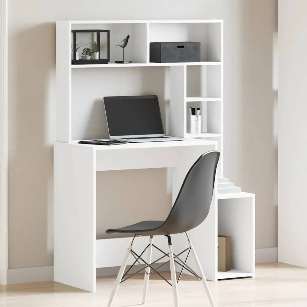 vidaXL Γραφείο με ράφια Λευκό 100x45x140 cm Κατασκευασμένο ξύλο