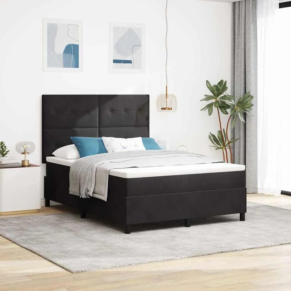 Κρεβάτι Box Spring vidaXL με Στρώμα Μαύρο 160x200 cm Βελούδο