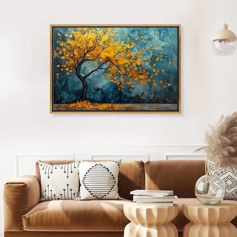 Πίνακας σε καμβά &quot;Windblown Tree&quot; Megapap ψηφιακής εκτύπωσης με κορνίζα χρώμα χρυσό 140x100x3εκ.