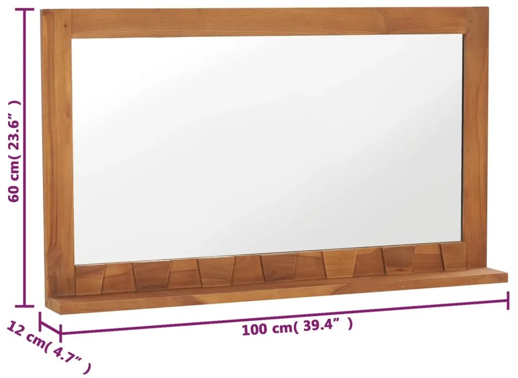 vidaXL Καθρέφτης Τοίχου με Ράφι 100 x 12 x 60 εκ. από Μασίφ Ξύλο Teak