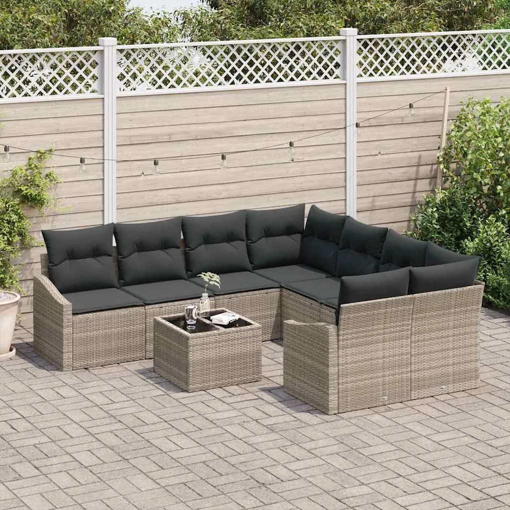 vidaXL Σετ Καναπέ Κήπου με μαξιλάρι 9 pcs Ανοιχτό γκρι 55 x 55 x 37 εκ