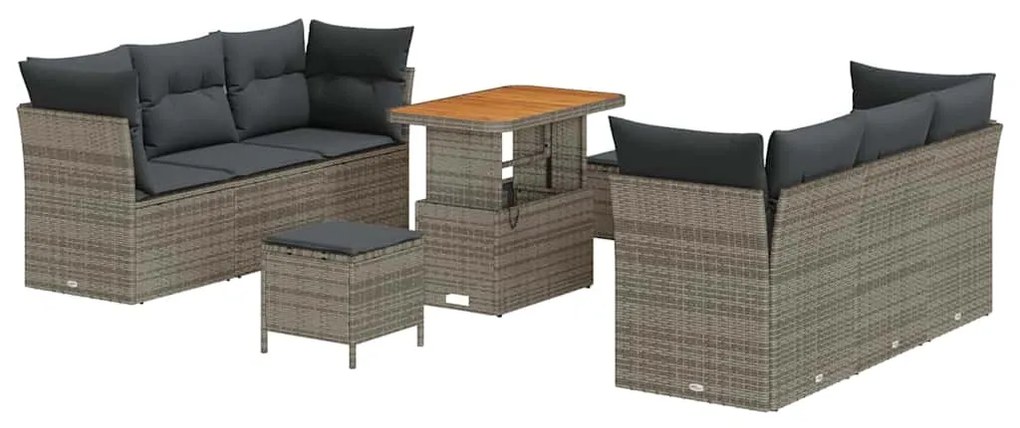 vidaXL Σετ Καναπέ Κήπου με μαξιλάρι 9 pcs Γκρι 90 x 55 x 71 cm