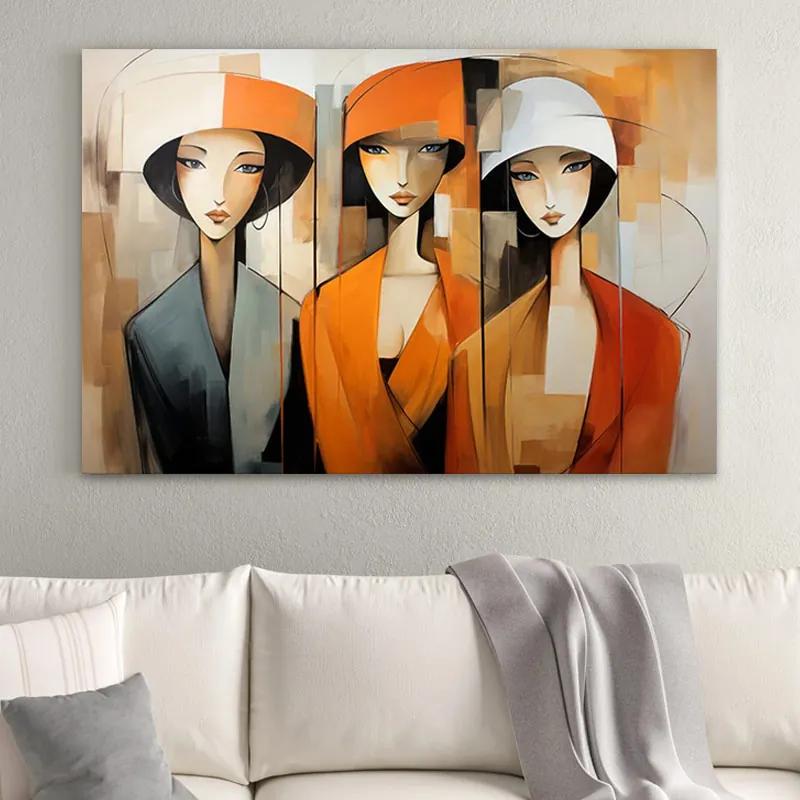 Πίνακας σε καμβά \&quot;Women in Orange\&quot; Megapap ψηφιακής εκτύπωσης 100x70x3εκ.