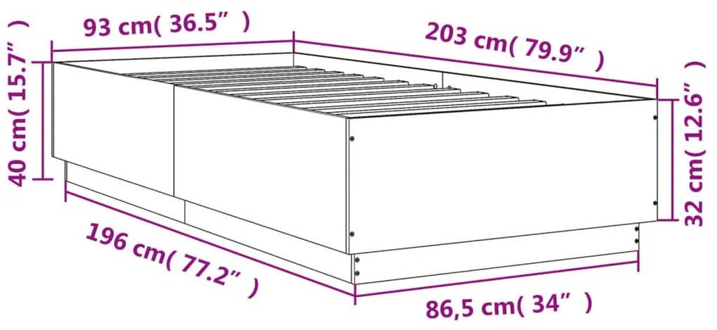 Πλαίσιο Κρεβατιού Καπνιστή Δρυς 90x200 εκ. Επεξεργασμένο Ξύλο - Καφέ