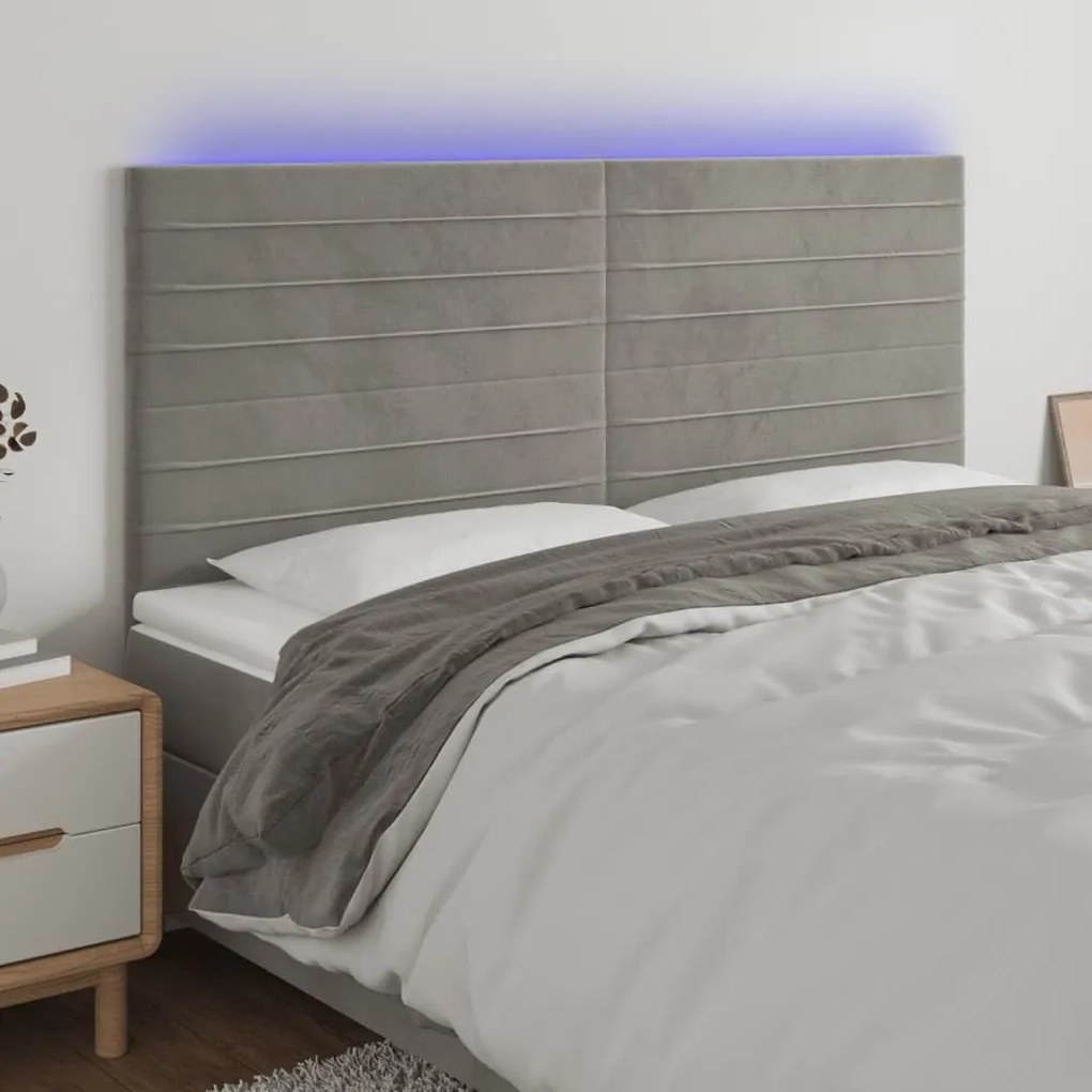 Κεφαλάρι Κρεβατιού LED Ανοιχτό Γκρι 180x5x118/128 εκ. Βελούδινο 3122624