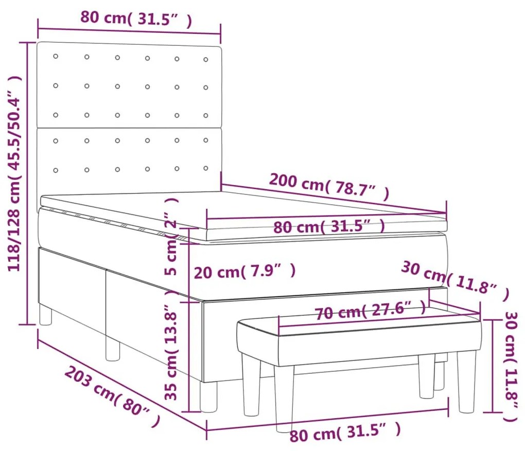 Κρεβάτι Boxspring με Στρώμα Σκούρο Γκρι 80x200 εκ. Βελούδινο - Γκρι