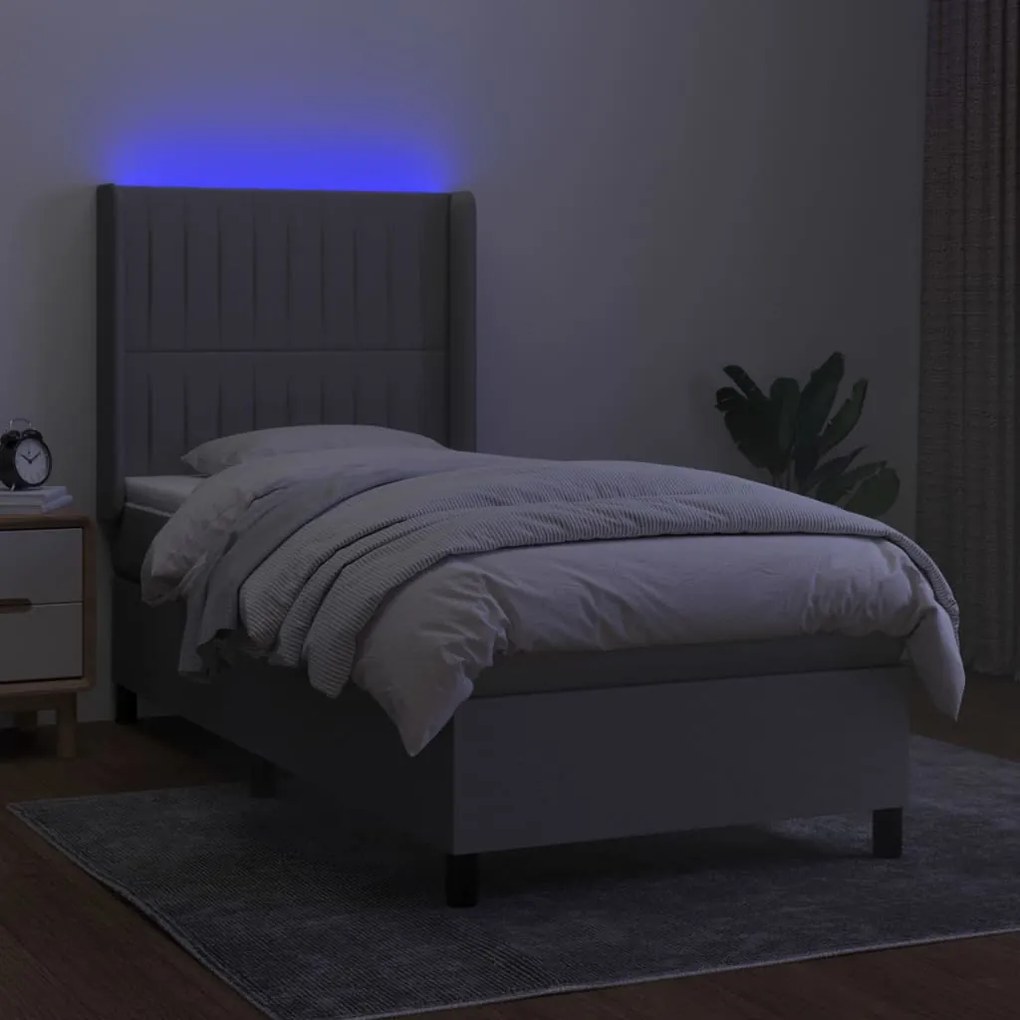 vidaXL Κρεβάτι Boxspring με Στρώμα & LED Αν.Γκρι 100x200εκ. Υφασμάτινο