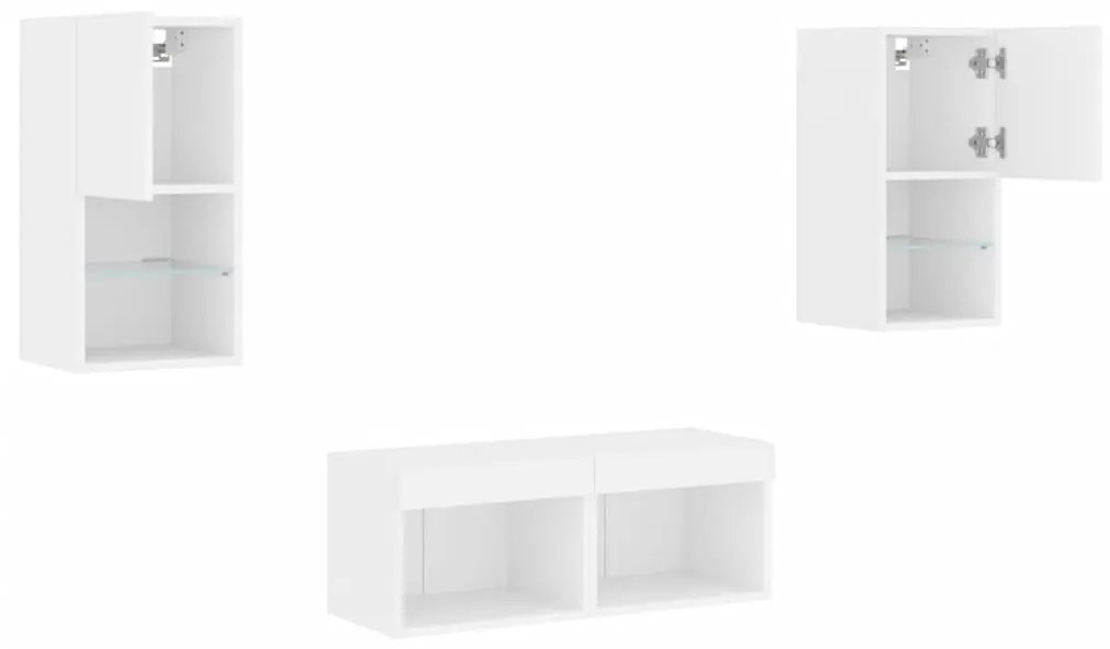 vidaXL Ντουλάπια Τηλεόρασης Τοίχου 4 Τεμ. με Φώτα LED Λευκά