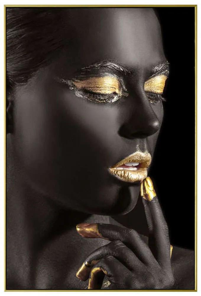 Κάδρο Γυναίκα 15-00-21140 63x93x3,5cm Black-Gold Marhome Κάθετοι Χαρτί,Μέταλλο