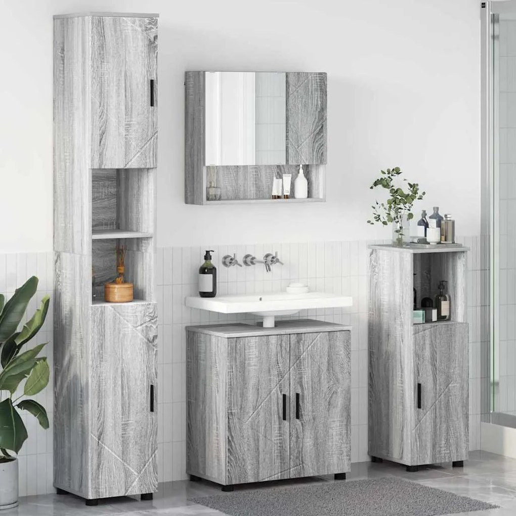 vidaXL Σετ Επίπλων Μπάνιου με πόρτα 4 pcs Γκρι sonoma 61 x 35 x 64 εκ.