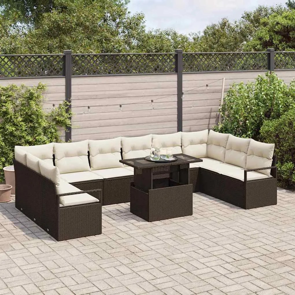 vidaXL Σετ Καναπέ Κήπου 11 pcs Καφέ και κρεμ 100 x 55 x 73 εκ
