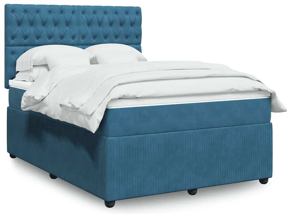 vidaXL Κρεβάτι Boxspring με Στρώμα Σκούρο Μπλε 140x190 εκ. Βελούδινο